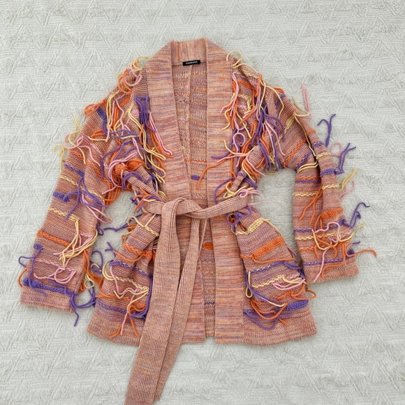 NWT Canessa cashmere fringe Psychedelic cardigan in seahorse - Picture 2 of 6